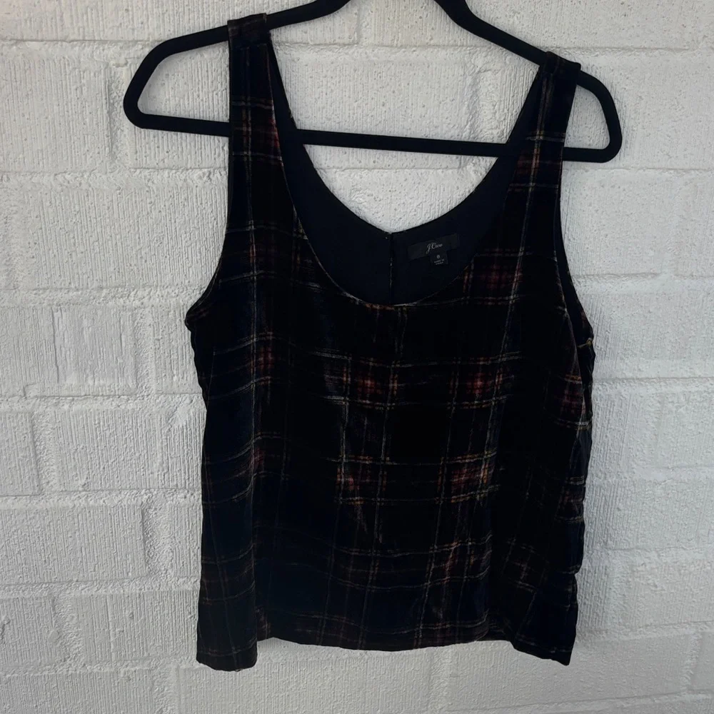 J. Crew Plaid Crushed Velvet Holiday Tank Top sz 8